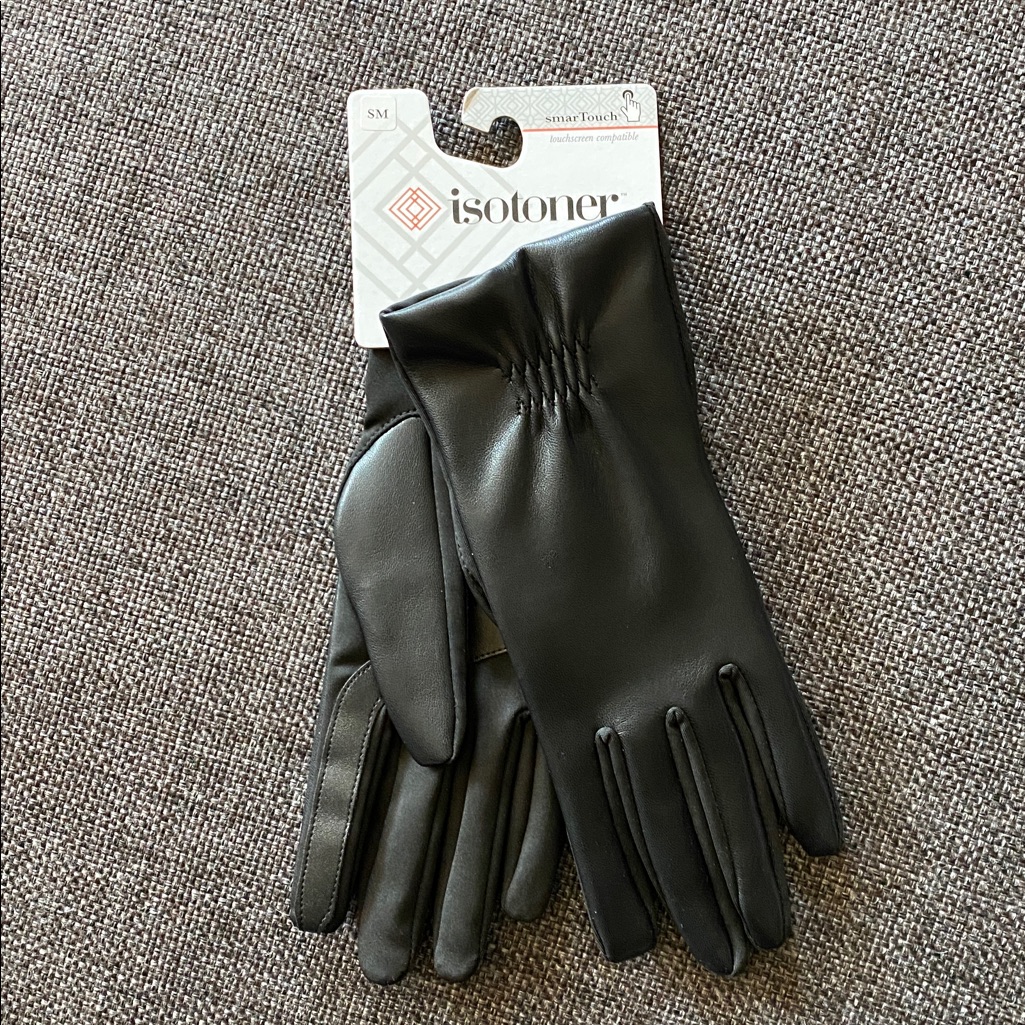 Nwt Isotoner Womens Lined Faux Leather Stretch Glove, Touchscreen Black S/M